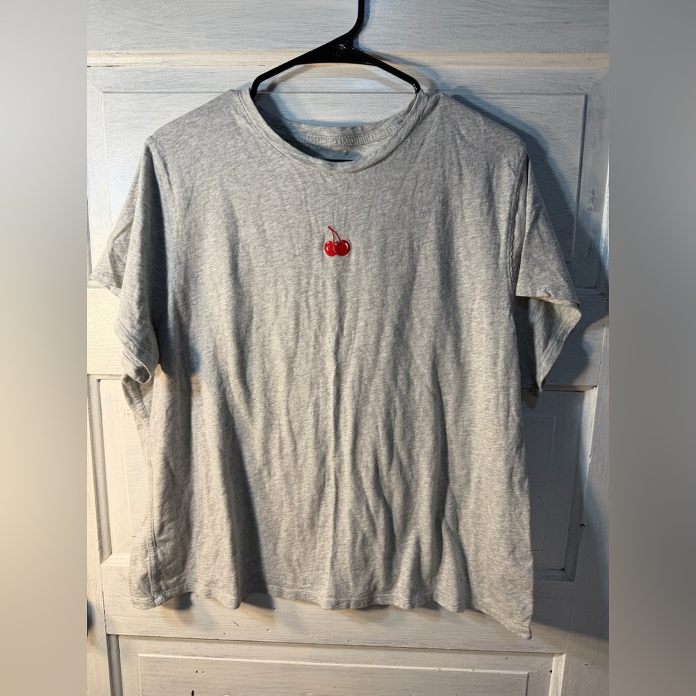 aerie Gray Tee with Red Cherry Graphic - Women's Short Sleeve size XXL - Picture 2 of 5